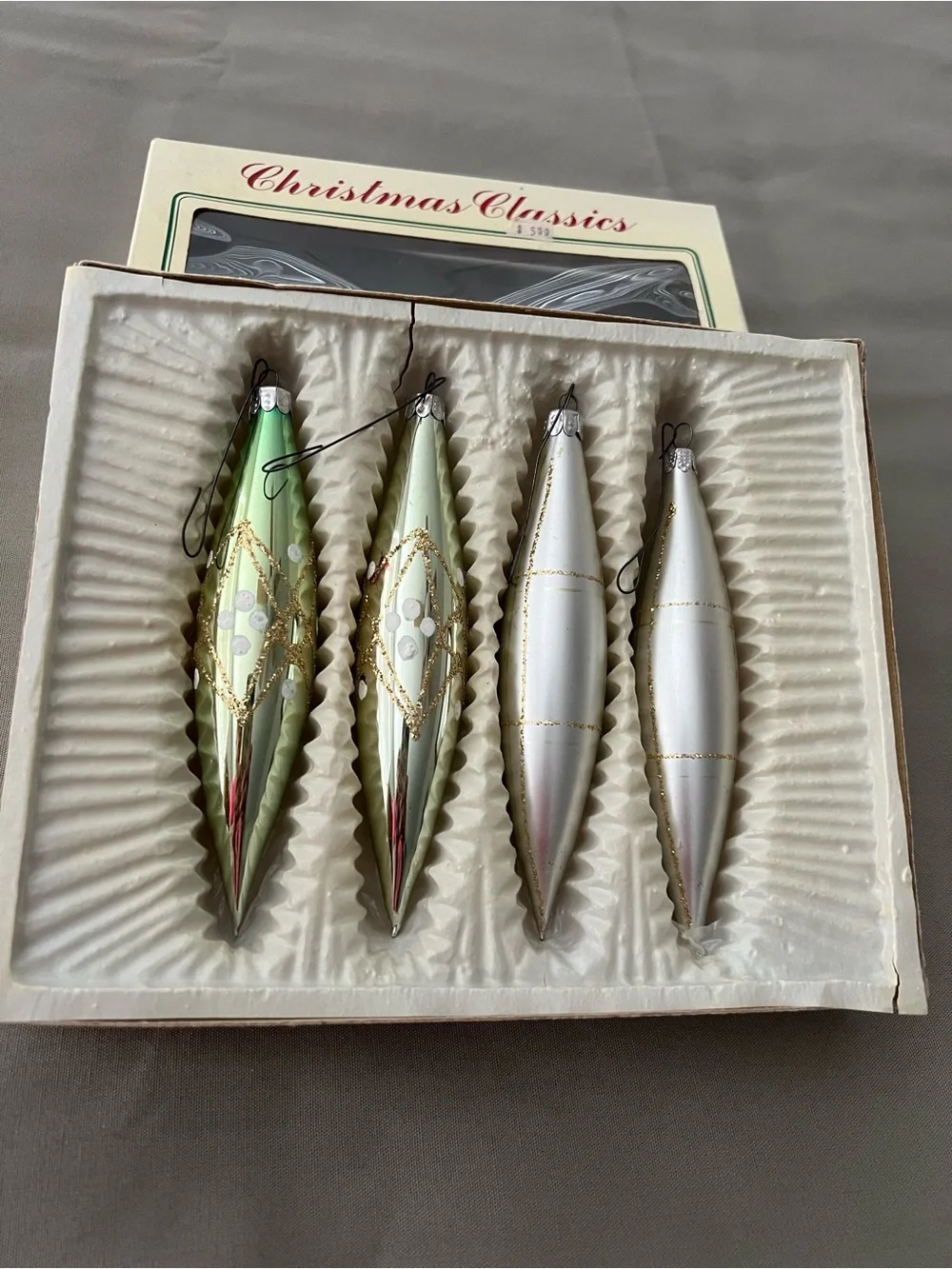 Vintage Commodore Christmas Classics Glass Teardrop Ornaments - set of 4